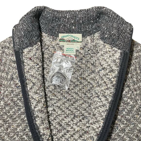 NWOT Aran Crafts 100% Wool Knit Short Sleeve Zip Cardigan Sweater Gray Small - Picture 3 of 9